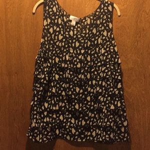 Navy & ivory ruffled sleeveless blouse